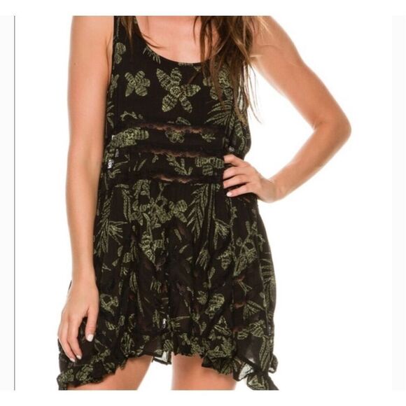 Intimately Free People Voile & Lace Trapeze Dress Rare Green Floral Print Sz Sm - Picture 14 of 16